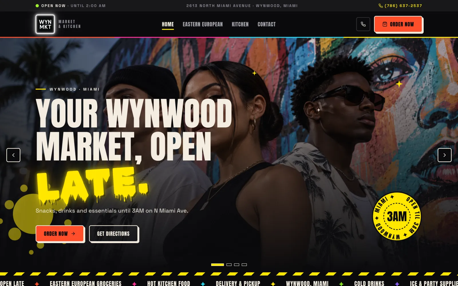 WYN MKT redesigned homepage with street-art hero