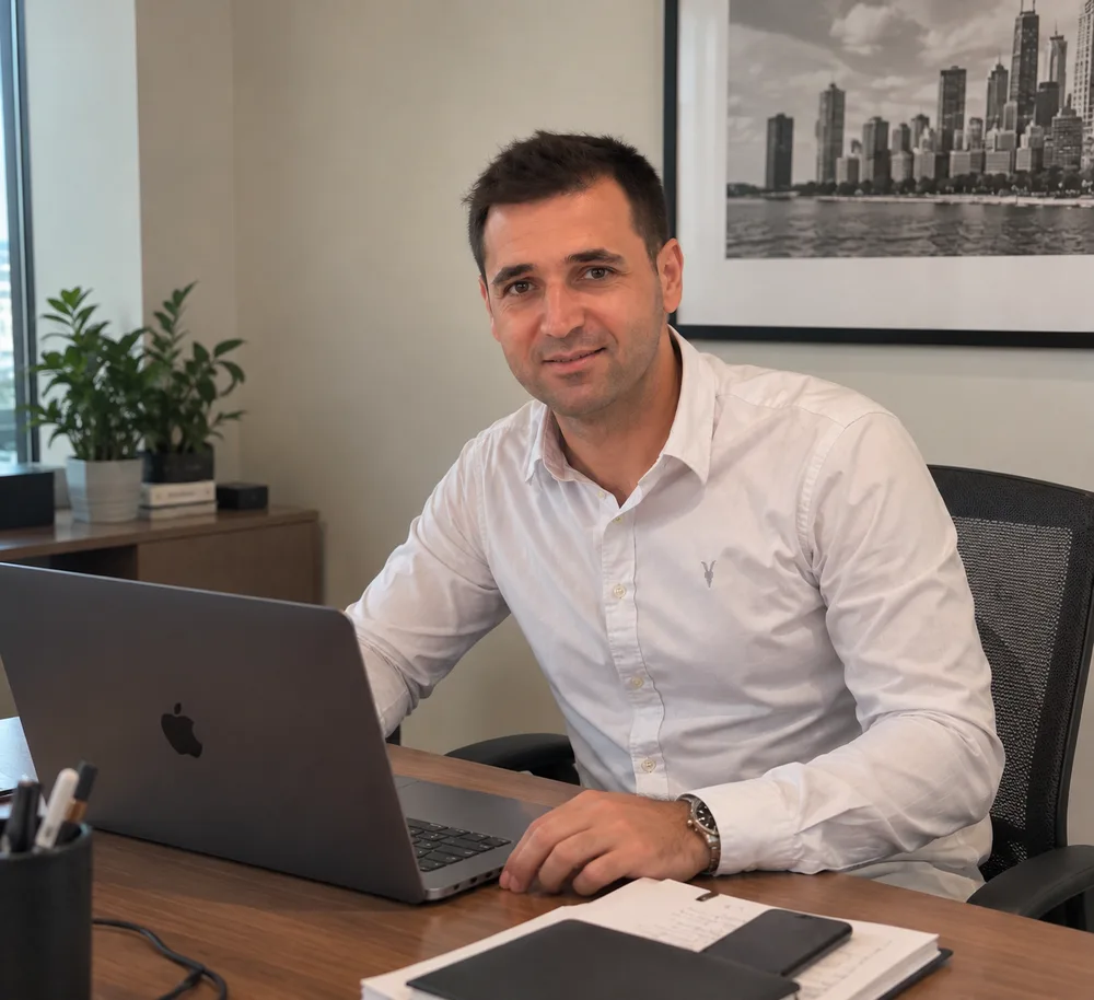 Nenad Grujicic, co-owner of VICE SEO, at his desk