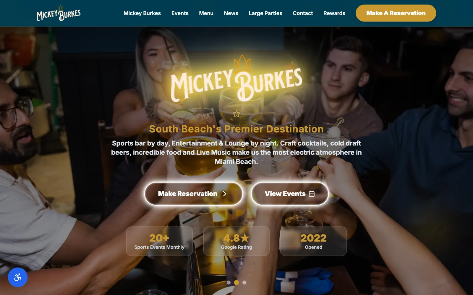 Mickey Burkes South Beach sports bar website homepage built by VICE SEO